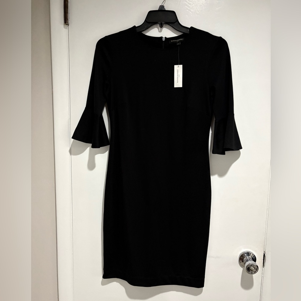 Banana Republic Black Bell Sleeve Sheath Dress with Fluted Cuffs Size 6